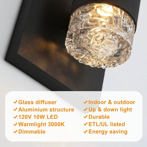 Slick Black Outdoor LED Wall Light Cylinder Sconce With Dual Up Down Lighting 120V 10W Warm Dimmable Waterproof Lamp close-up