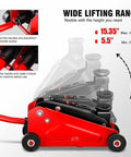Diagram showing Low Profile Hydraulic Trolley Floor Jack 1.5 Ton Capacity 3000 Lbs Lift Range 5.5 To 15.35 Inches Red Car Service Tool