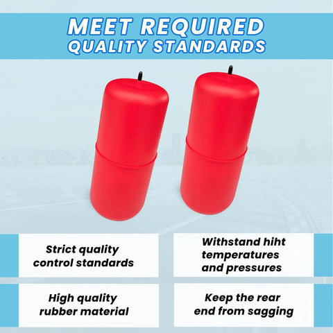 Two red air suspension bags for rear vehicle suspension