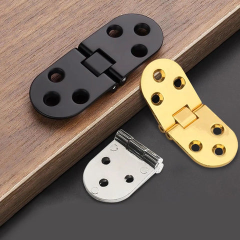 Concealed Flush Mount Hinges For Cabinets And Tables, 180 Degree Swing, Go-To Flat Folding Door Hinge in black, gold, and silver
