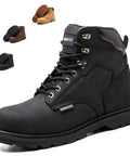 Men's Tough As Nails Steel Toe Work Boots, Crazy Horse Leather, Waterproof And Non Slip, Built To Last On Any Job Site, Durable Goodyear Stitching, All Weather Safety Boot, Black, Size 9.5.