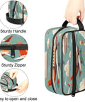 Cartoon Airplane Travel Toiletry Bag For Men With Hanging Kit, showing the handle, zipper, and airplane design, size 10.5 x 4.4 x 5.3 inches.
