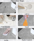DIY use of Color Match Porcelain Repair Kit For Tub And Tile, showing mixing, color matching, smoothing, sanding, and completed repair.