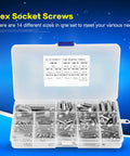 135-Piece Metric Screw Assortment Kit With Button Head Socket Cap Bolts In 304 Stainless Steel displayed in organized box
