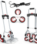 Rock Solid Stair Climbing Dolly Boasting Six Smooth Wheels And A Snappy Telescoping Handle Tough As Nails Aluminum Frame, showing wheels and handle.