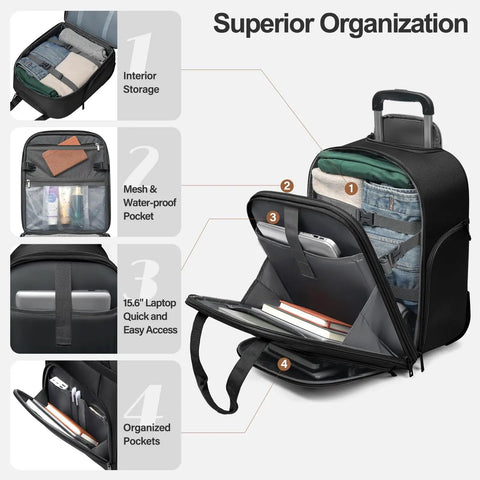16 Inch Underseat Carry On Luggage With Wheels Softside Lightweight And Compact Travel Bag For Pilots And Crew, interior view