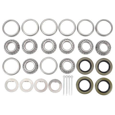 Heavy Duty Trailer Wheel Hub Bearings Kit 4 Piece Steel Alloy L44643 Inner Outer Bearings With Grease Seals Cotter Pins Washers