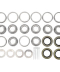 All In One Trailer Wheel Hub Bearings Kit With L44643 Inner And Outer Bearings And Grease Seals Races And Hardware Steel Alloy Set For 1 Inch Axle 2000 To 2200 Lbs No Hassle Easy Install Replacement Pack laid out in rows