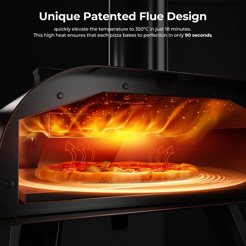 12-Inch Multi-Fuel Outdoor Pizza Oven for Backyard Cooking, Pellet Wood Gas Electric Ready, Reaches 1110F, 3-In-1 Portable Pizza Maker in use