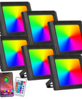 Beast Outdoor RGB LED Flood Light With Music And Mic Sync App Control IP66 Waterproof 2700K Warm White 16 Million Colors 6 Pack