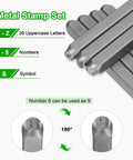 36 Piece Metal Stamping Kit With 5 Millimeter Uppercase Letter And Number Punch Stamps Set showing metal stamps and usage info
