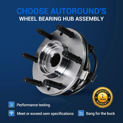 Front wheel hub bearing assembly, silver metal with six-lug pattern and ABS wiring