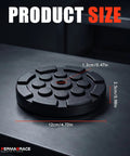 Permabrace 4 Pack Round Rubber Car Lift Pads With Anti-Slip Design For Heavy Duty Auto Jacking Lifting On 2 Post Lifts And Floor Jacks showing size dimensions on a black background.