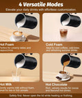 4 In 1 Milk Frother And Steamer For Hot And Cold Foam, 11.8 oz Capacity, showing 4 versatile modes for drinks