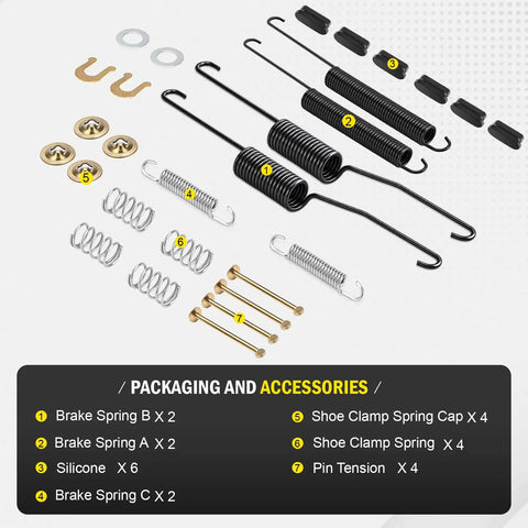 Chevy Silverado 1500 Rear Drum Brake Shoe Hardware Kit fits 2008 to 2013 models and GMC Sierra 1500 2008 to 2015 with 18K2089 H7365 1406 291243 replacement parts displayed on white background.