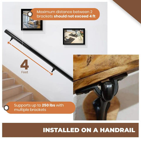 Heavy Duty Metal Handrail Brackets Set of 8 Cast Iron Stair Railing Brackets for Indoor and Outdoor Use Black Powder Coat installed
