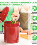 Outdoor Dual Chamber 43 Gallon Compost Tumbler Kit With 1.5 Gallon Kitchen Bin Lid And Charcoal Filter Rotating Design Red Pail