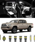 Interior LED Lighting Kit 10 Piece For Toyota Tacoma All Model Years 2005 Through 2022 showing lit cabin and LED bulbs