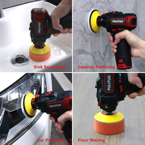 Cordless 3 Inch Car Buffer Polisher Kit with 12V 2000mAh Battery used for sink scrubbing, ceramic polishing, car polishing, floor waxing.