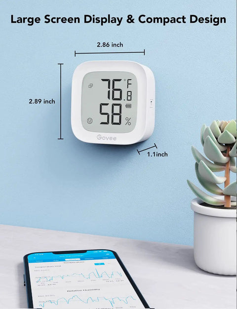 WiFi Thermometer Hygrometer with E Ink Display Real Time Indoor Temperature and Humidity Sensor App Alerts No Fuss Setup