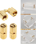 Hidden Brass Barrel Hinges For Cabinets And Drawers No Visible Hardware, 10mm Diameter, 8 Pack with drill bit, showing installation angles