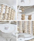 Close-up details of Dope Wood Beaded Boho Farmhouse Chandelier With E26 Base Semi Flush Mount Ceiling Light Milky White Finish Oak