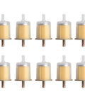 Universal Inline Fuel Filter Pack 10 3/8 Inch for cars, trucks, tractors; clear filters with brass end caps, 10-pack