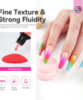 Airbrush Gel Nail Polish Set With 24 Hema-Free Non-Acetone Colors for Gradients and Layered Nail Art shown on manicured hand