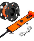 5Ft Surface Marker Buoy Set With Open Bottom DSMB, High Visibility Orange SMB, 100Ft Aluminum Finger Reel, Double Ended Bolt Clip