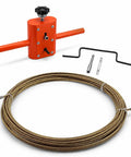 Semi Automatic Cable Threading Tool Kit With Lightweight Aluminum Alloy Build And One Button Clamp, Works For One Eighth To Five Sixteenth Inch Pipes, Ideal For Fast Wall Wiring And Hidden Conduit Installations. Orange aluminum cable threading tool kit with coiled guide wire and attachments
