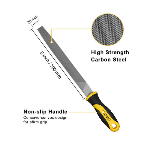8 Inch Flat Metal File Professional Grade Carbon Steel Tool Sharpener For Pros And DIYers with non-slip handle and high strength steel