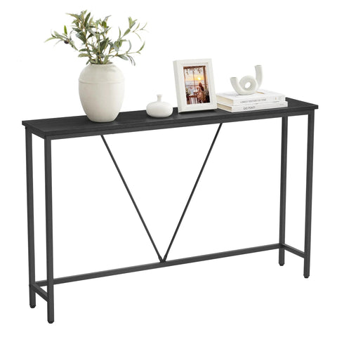 Slim Entryway Console Table With Industrial Chic Matte Black Steel Pipes, Narrow Living Room And Bedroom Sofa Table, Easy Assembly, 9.1 In Depth