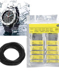 Watch Back Gasket Set 500Pcs Waterproof O Ring Seals Kit packaging and rubber gaskets in 36mm and 40mm sizes with a water-resistant watch.