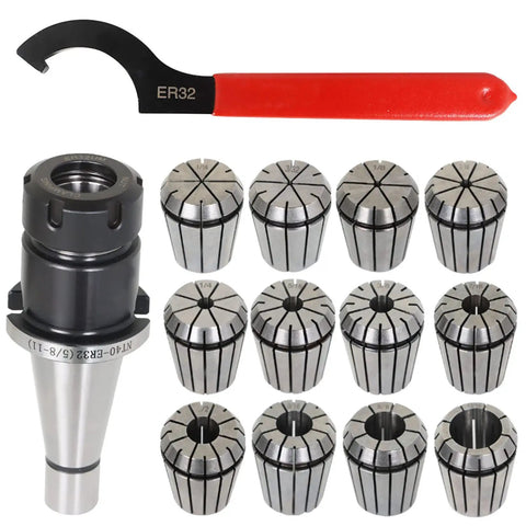 14 Piece ER 32 NMTB Forty Spring Collet Chuck Tool Holder Set with wrench and collets for CNC engraving and milling