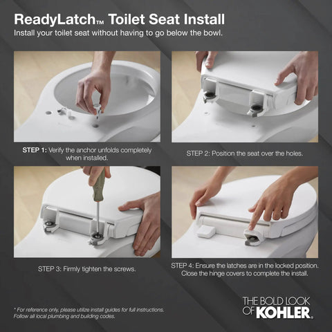 Step-by-step guide for installing French Curve Elongated Closed Front Toilet Seat With Soft Close And Quick Release Black No Fuss Easy Above Bowl Installation ReadyLatch Hinge And Grip Tight Hardware For Quick Secure Cleanings.