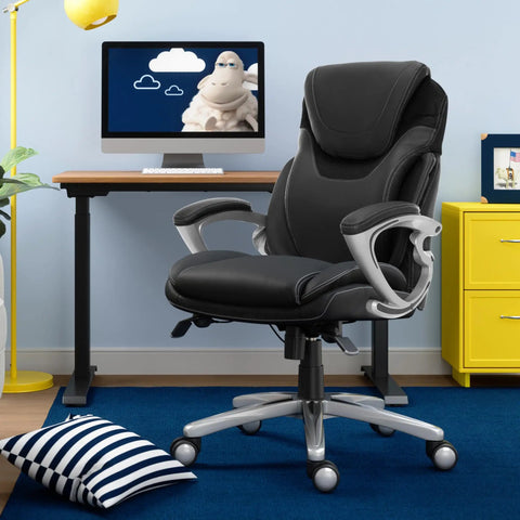 Ergonomic Office Chair With Dynamic Lumbar Support, All Day Comfort, Memory Foam Cushions, Height Adjustable, Bonded Leather, Black