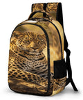 Dope Golden Hour Leopard Print Unisex Backpack with ample capacity, lightweight polyester daypack, durable zippers displayed