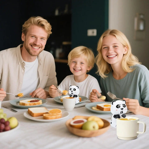 Nifty Desktop Cooling Fan Featuring Three Adjustable Speeds and Portable USB Rechargeable Power, set on a breakfast table with family.