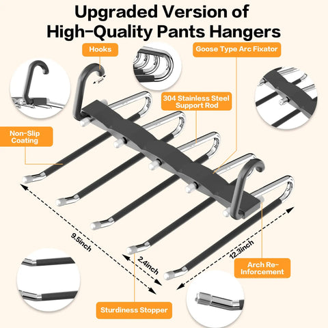 Multi Tier Pants Hangers Hella Space Savin Zero Clutter Closet Game Changer Anti Slip Stainless Steel Wardrobe Setup For Jeans Leggings Skirts And Scarves Black