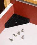 Heavy Duty Triangle Corner Brackets 10 Pack for Furniture and Cabinets with Pre Drilled Holes in corner with screws visible