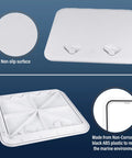 Heavy Duty ABS Marine Deck Hatch Built Tough For Weekend Warriors And Captain Crews Featuring Bullet Proof Rubber Weather Seal And Lockdown Recessed Handles Delivers In Pristine White with non-slip surface and black ABS construction.