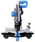 Heavy Duty Pro Grade Sliding Compound Miter Saw With 12 Inch 80 Tooth Blade And 15 Amp Motor Delivers Dual Bevel Versatility side view showing laser guide and base.