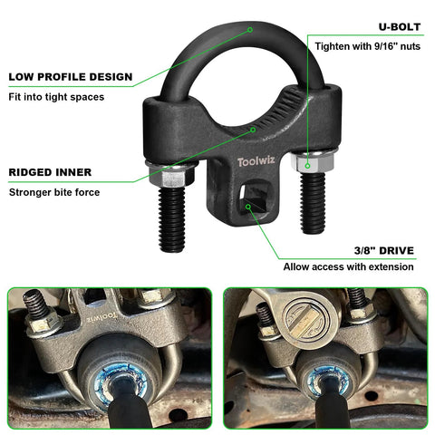 Toolwiz inner tie rod removal tool U-bolt clamp with low-profile design ridged inner 3/8 in drive 2-piece set