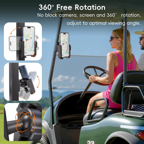 Driver using Dope Magnetic Golf Cart Phone Holder With Powerful N52 Magnet Base Fits EZGO Club Car Yamaha Icon And All 4.5 To 7 Inch Smartphones