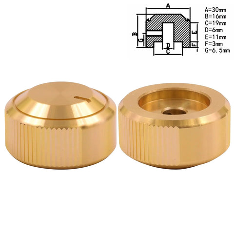 3 Pack Solid Aluminum Volume Control Knobs CNC Machined For Stereo Amps And Home Audio Rigs 30X16mm Gold rotary knobs with slick grip.