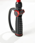 Pro Flo 14 Inch 7 Pattern Watering Wand with thumb control grip, close-up view of black and red handle design for garden tasks