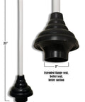 Heavy Duty Double Thrust Plunger With Six Inch Rubber Force Cup And Nineteen Inch Handle, black rubber cup, 23 inches long, plumbing tool.