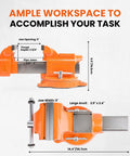 5 Inch Ductile Iron Bench Vise With 360 Degree Swivel Base And Channel Steel Guide Bar, 5500 Lbs Clamping, Throat Depth 2 3/4 Inches, Anvil 2.9x2.4, Orange Finish, Heavy Duty Shop Vise With Built Tough, Secure Workholding