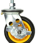 Hardcore Durable 4 X 2 Inch Wide Caster Wheels With Parking Brake 2 Pack close-up view showcasing metal frame and rubber wheel.