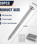Image of 120 Pack Heavy Duty Nine By Three Inch Satin Nickel Door Hinge Screws With Lock Jaw Grip and Smooth Glide Action.
